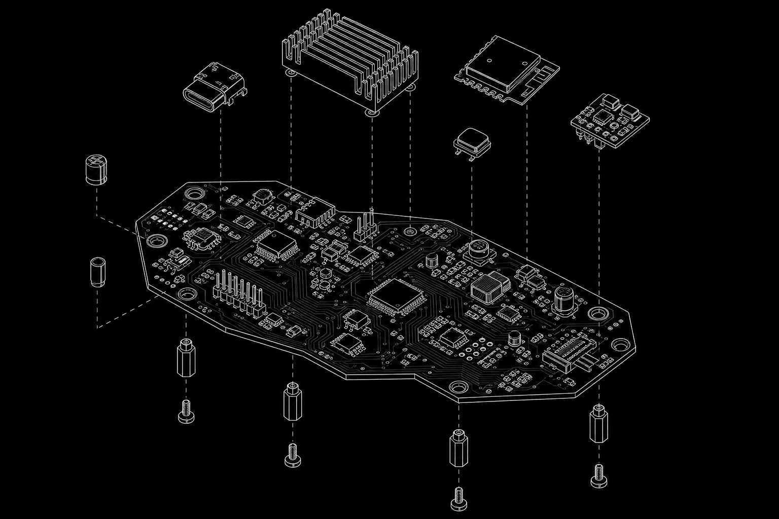 Isometric exploded view of an AI-generated component footprint